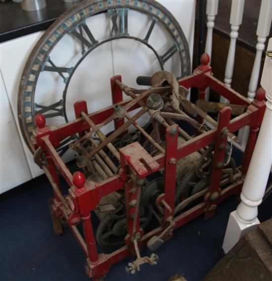 An early 19th century iron framed turret clock movement, W.2ft 9in. D.1ft 7in. H.2ft 2in.